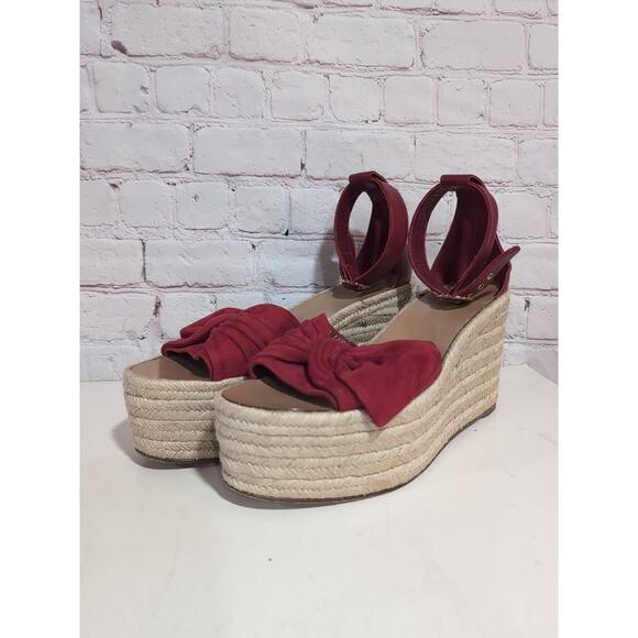 Valentino Garavani 40.5 Rosso Bow Suede Wedge Sandal Red Ankle Strap US 10.5 - Picture 10 of 16